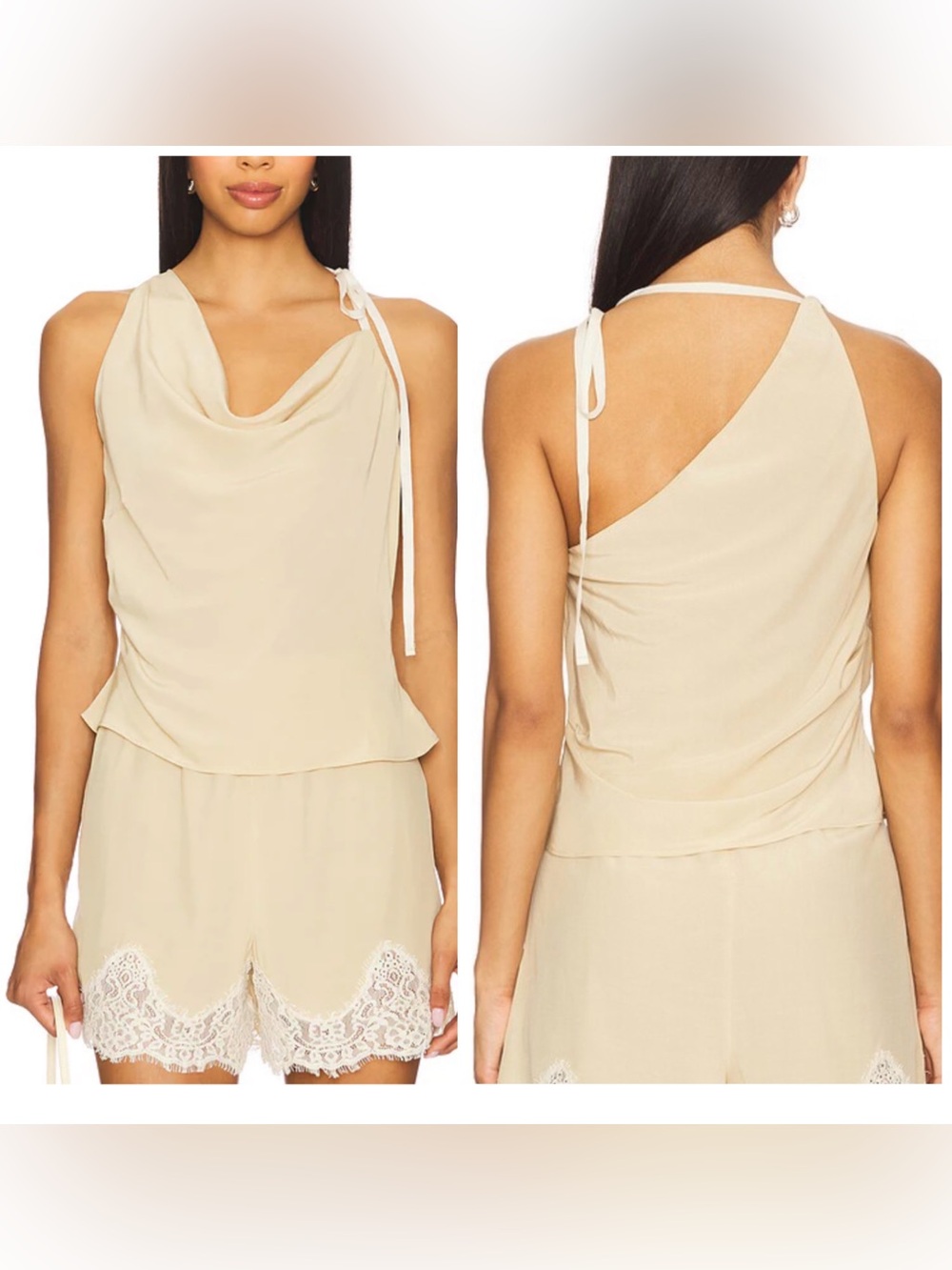 L’Academie Tinah Top Beige Drape Front Crepe Blouse  Cocktail Club Size S NEW!